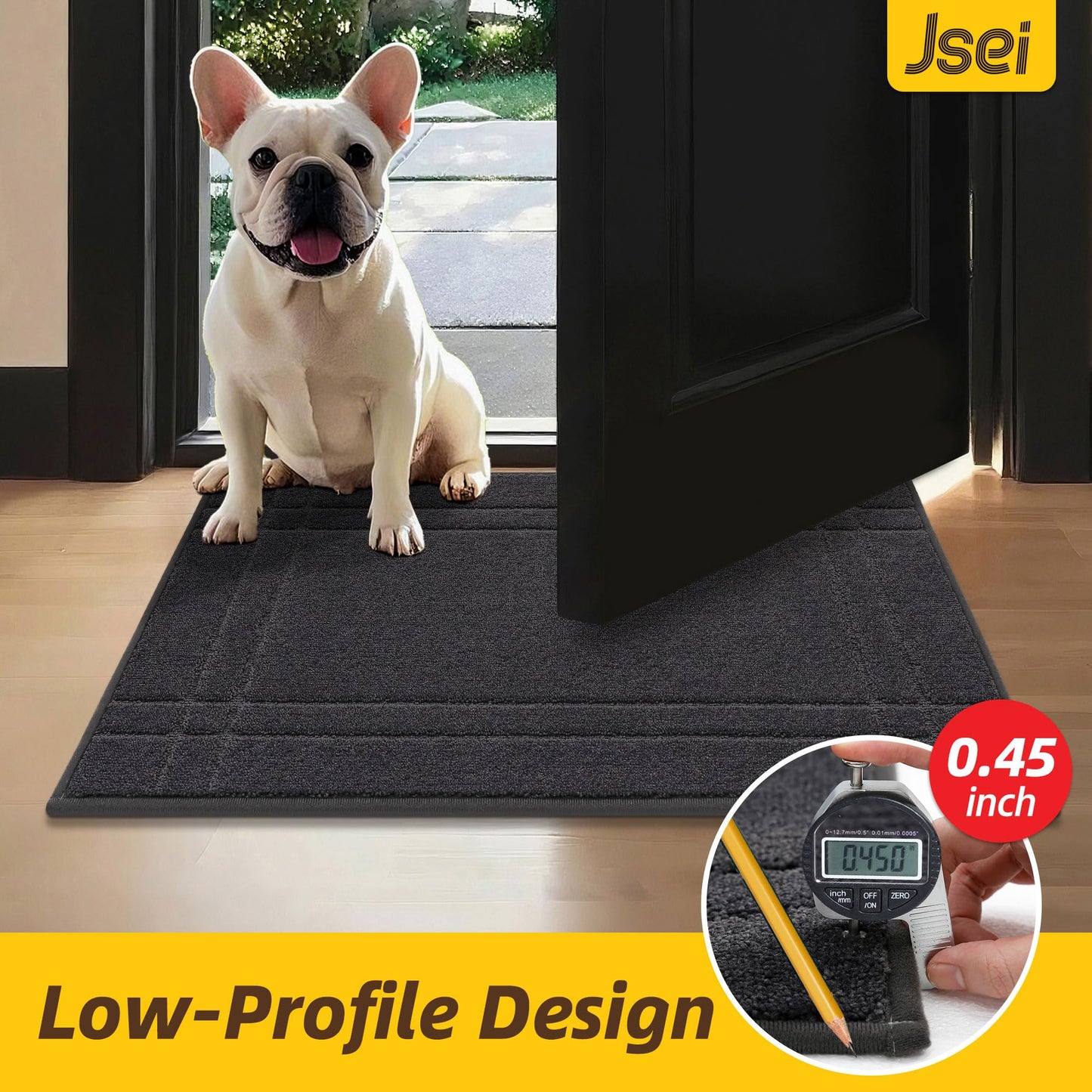 JSEI Entryway Rugs Doormat 20"x32", Non-Slip Dirt Trapper Door Mats Indoor, Washable Absorbent and Stain Resist Welcome Floor Mat for Front Door, Dog Door Mat, Dirty Wet Shoes & Paws, Dark Grey