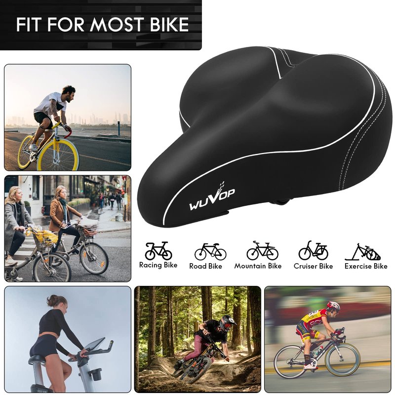 Oversized Bike Seat, Wide Bicycle Seat for Women Men Comfort, Universal Waterproof Bike Saddle Replacement with Safety Reflective Strip for Peloton, Exercise Bikes, Cruiser, City Bikes