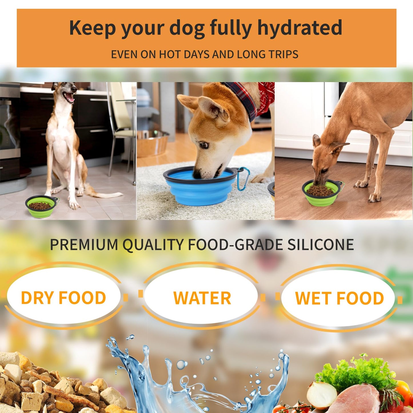 Collapsible Dog Bowls for Travel 2 Pack Dog Portable Water Bowl for Dogs Cats Foldable Feeding Watering Dish for Traveling Camping Walking with 2 Carabiners (Blue Green)