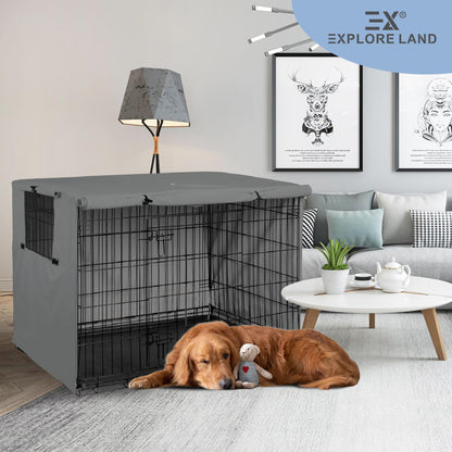 Explore Land Dog Crate Cover Durable - Polyester Pet Kennel Cover Universal Fit for 24-48 inches Wire Dog Crate (36 Inch (Pack of 1), Grey Cover)