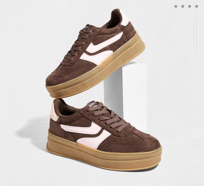 LUCKY STEP Platform Sneakers for Women Fashion Retro Thick Rubber Gum Sole Comfortable Tennis Skate Trainer Classic Walking Shoes Casual Streetwear(Brown/Pink,8.5)