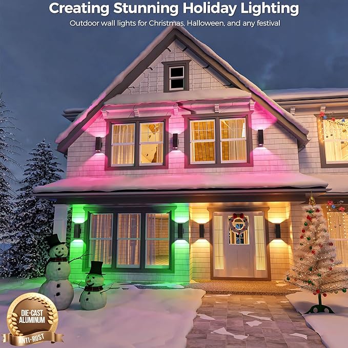 KIZON Smart Porch Lights 2 Pack, Modern Dusk to Dawn Exterior Lighting Fixtures Color Changing App Control with Remote, Dimmable RGB Outdoor Wall Lights for House Patio Garage Theater, ETL Listed