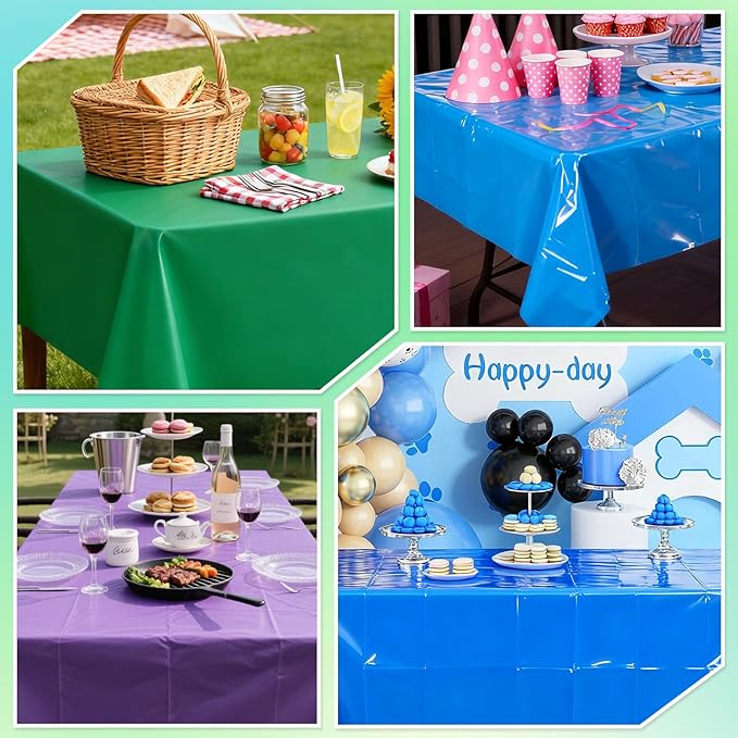 6 Packs Disposable Plastic Tablecloths 54 x 108 Inch Rectangle Waterproof Table Cloth Video Green Blue Purple Table Cover for Games Theme Parties Decorations Birthday