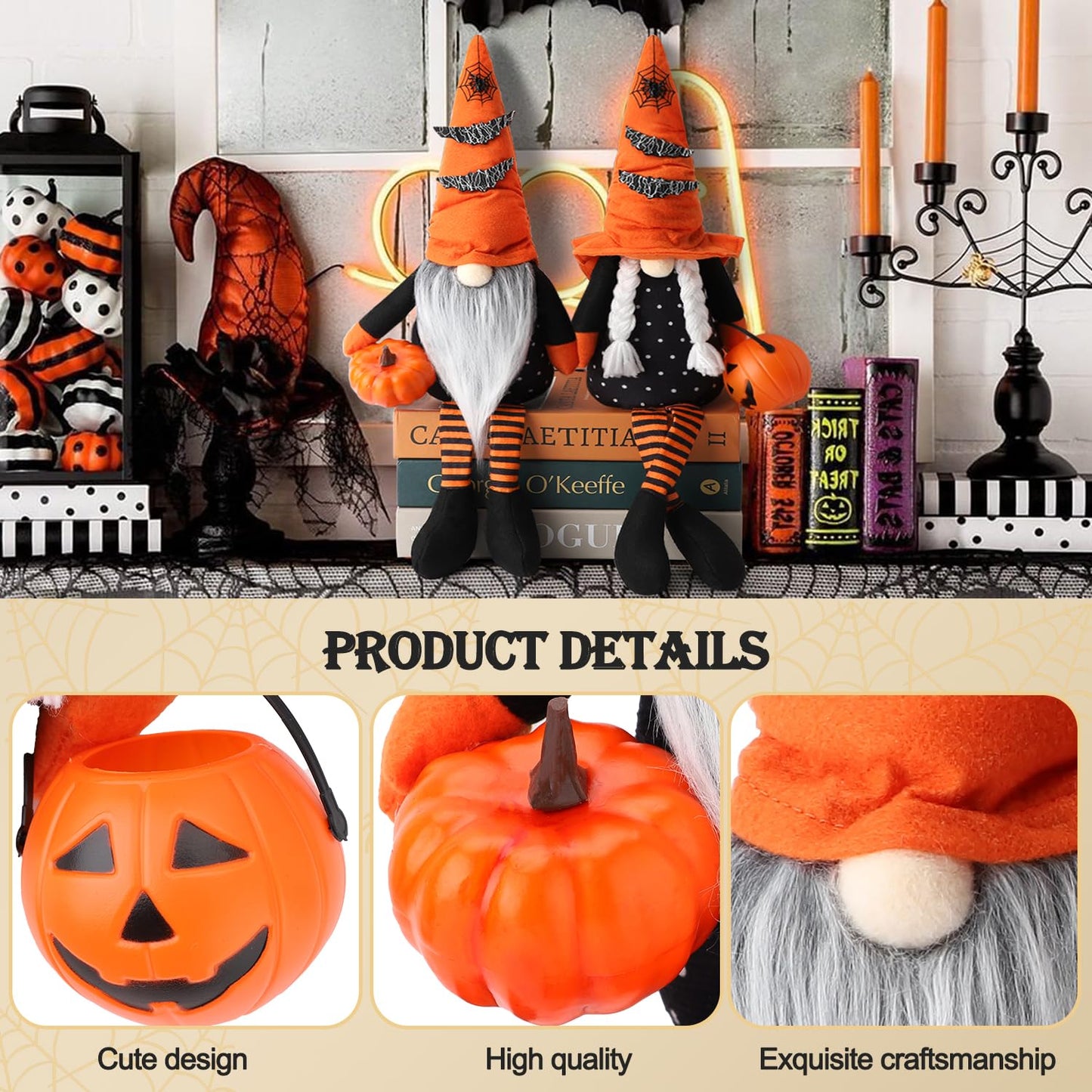 Ndeno 2PCS Halloween Gnome Plush Decorations, Handmade Scandinavian Tomte - Pumpkins Bats Home Tabletop Elf Gnomes Decor Ornaments - Boo (Halloween- Style A)
