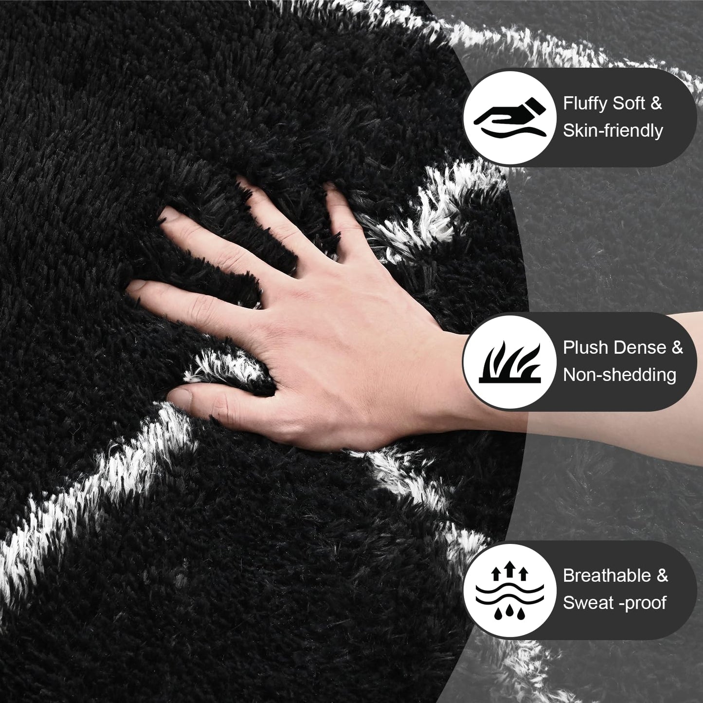 FALARK Fluffy Area Rugs for Living Room Bedroom, Modern Geometric 4x6 Feet Black Rug, Soft Plush Shaggy Fuzzy Floor Bedside Carpet for Nursery Kids Girls Boys Teen Dorm Home Office Decor