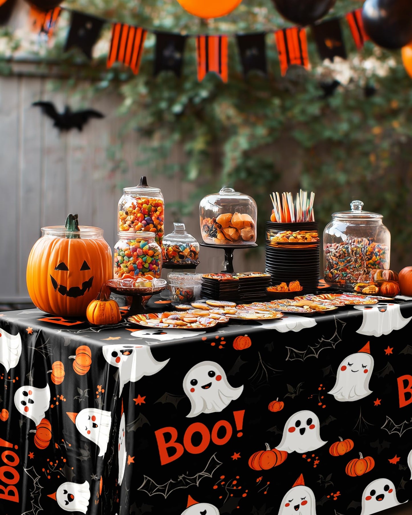 Pureegg Plastic Table Cloth Disposable 8 Pack, 54 x 108 Inch Table Cloths, Vampire Party Decorations, Halloween Tablecloths, Rectangle, Plastic Cover, Leakproof & Sturdy, Halloween Black