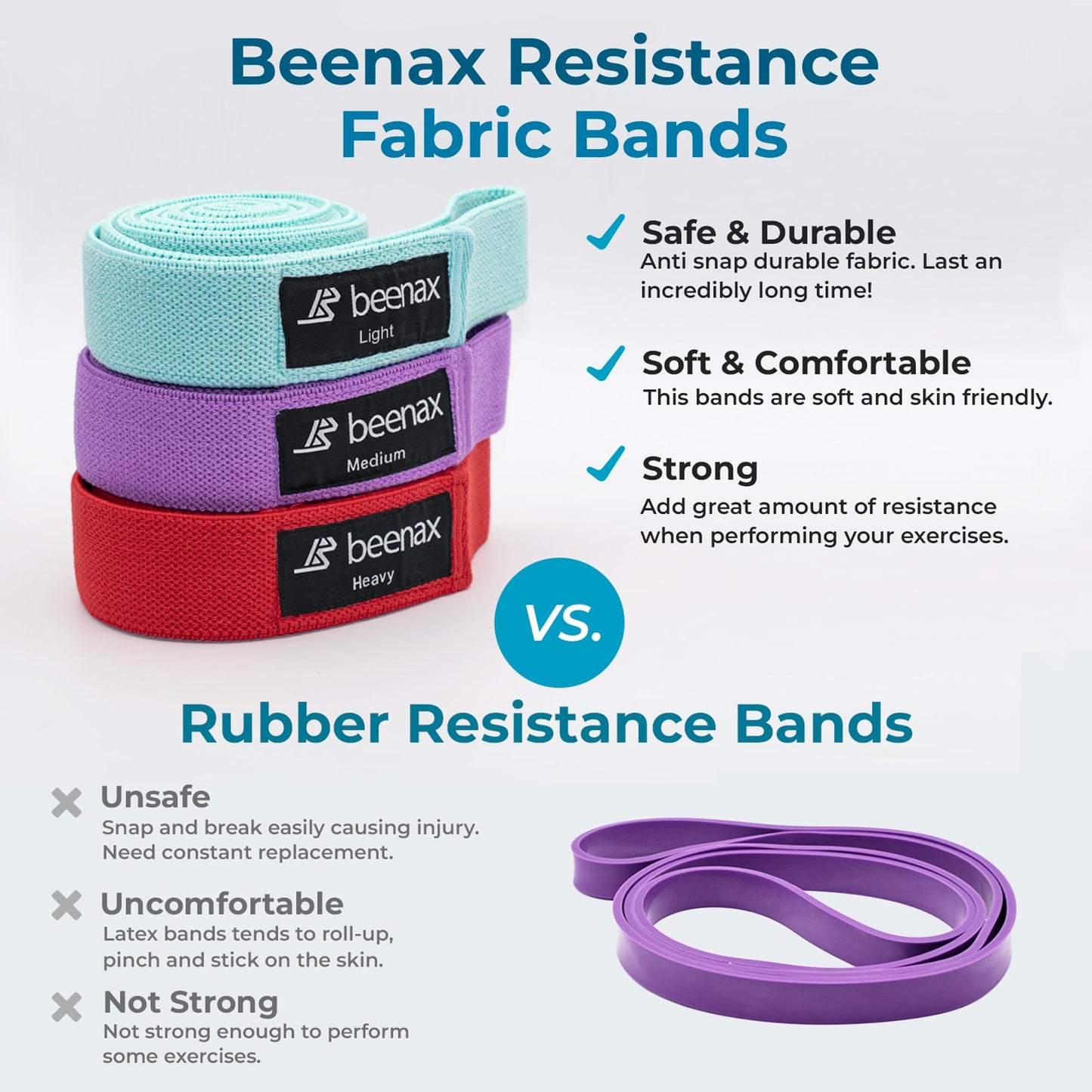 Beenax Fabric Resistance Bands (Set of 3), Long/Short Exercise Bands for Women Men, Loop Bands, 3 Resistance Levels for Workout, Fitness, Stretching, Pull Up, Leg, Glutes, Squat and Strength Training
