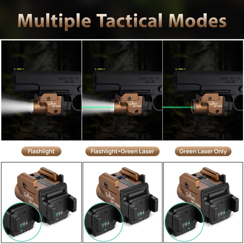 1500 Lumens Aircraft-Grade Aluminum Compact Pistol Flashlight, Picatinny Flashlights Laser Weapon Light, Subcompact Tactical Pistol Lights,Green Laser Light Combo For Handgun, Rechargeable Gun Laser