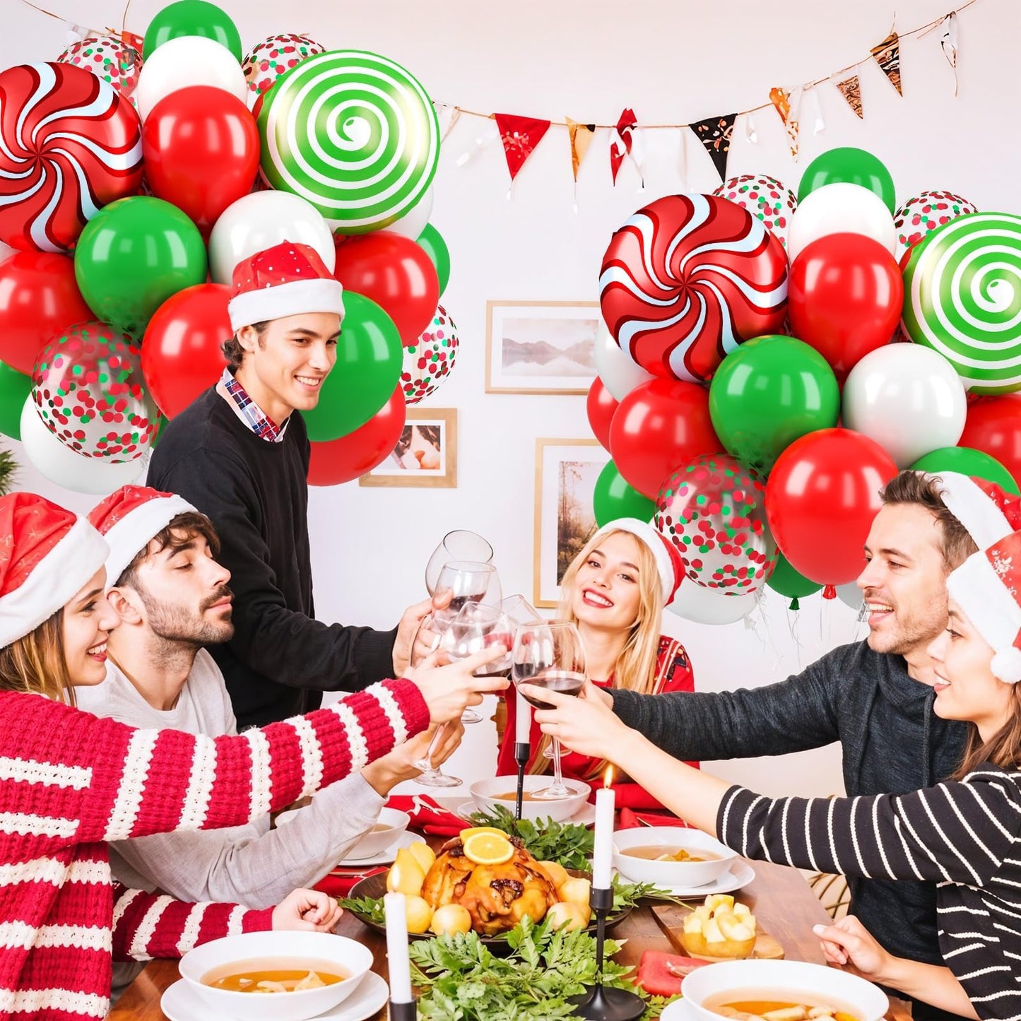 Christmas Balloons,12 Inch Christma Green Red White Balloon,4pcs Foil Candy Balloon for MerryChristma Party Xmas Decorations,Birthday,Baby Shower