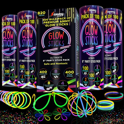 Ammy Glow-205 Pcs-Glow Sticks Bulk Party Pack -halloween party favors,Glow in The Dark Party Supplies - Eye Glasses, Glow Bracelets & Necklaces - Wedding Favors