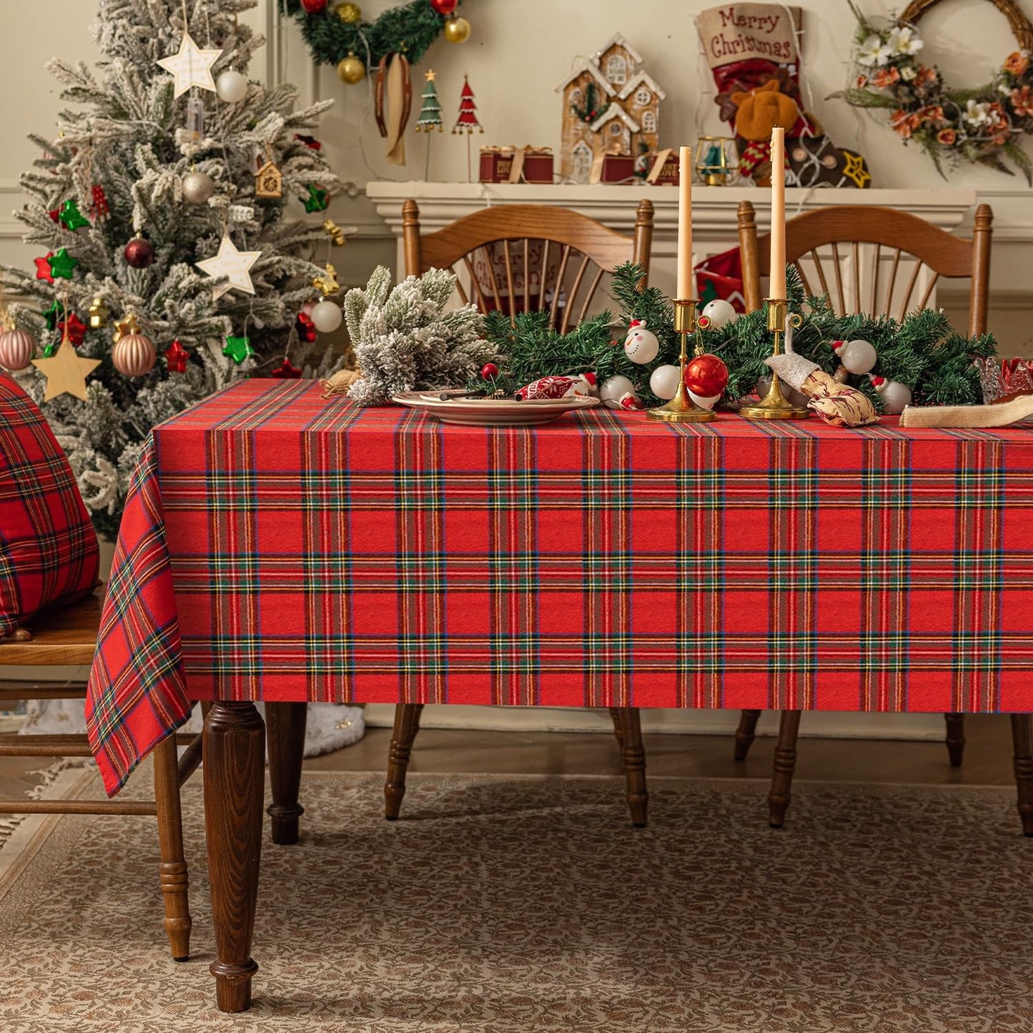 Softalker Christmas Checkered Tablecloth Rectangle - Red Buffalo Plaid Linen Cotton Gingham Xmas Table Cloths, Winter Farmhouse Table Decorations for Dining/Parties/Holiday, 54 x 80 Inch