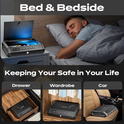 Biometric Gun Safe - 100 Fingerprints, 3-Ways Unlock Large Handgun Lock Box fits 4 Pistols, Silent Mode & Emergency Power for Home Nightstand & Car TOPMEDA