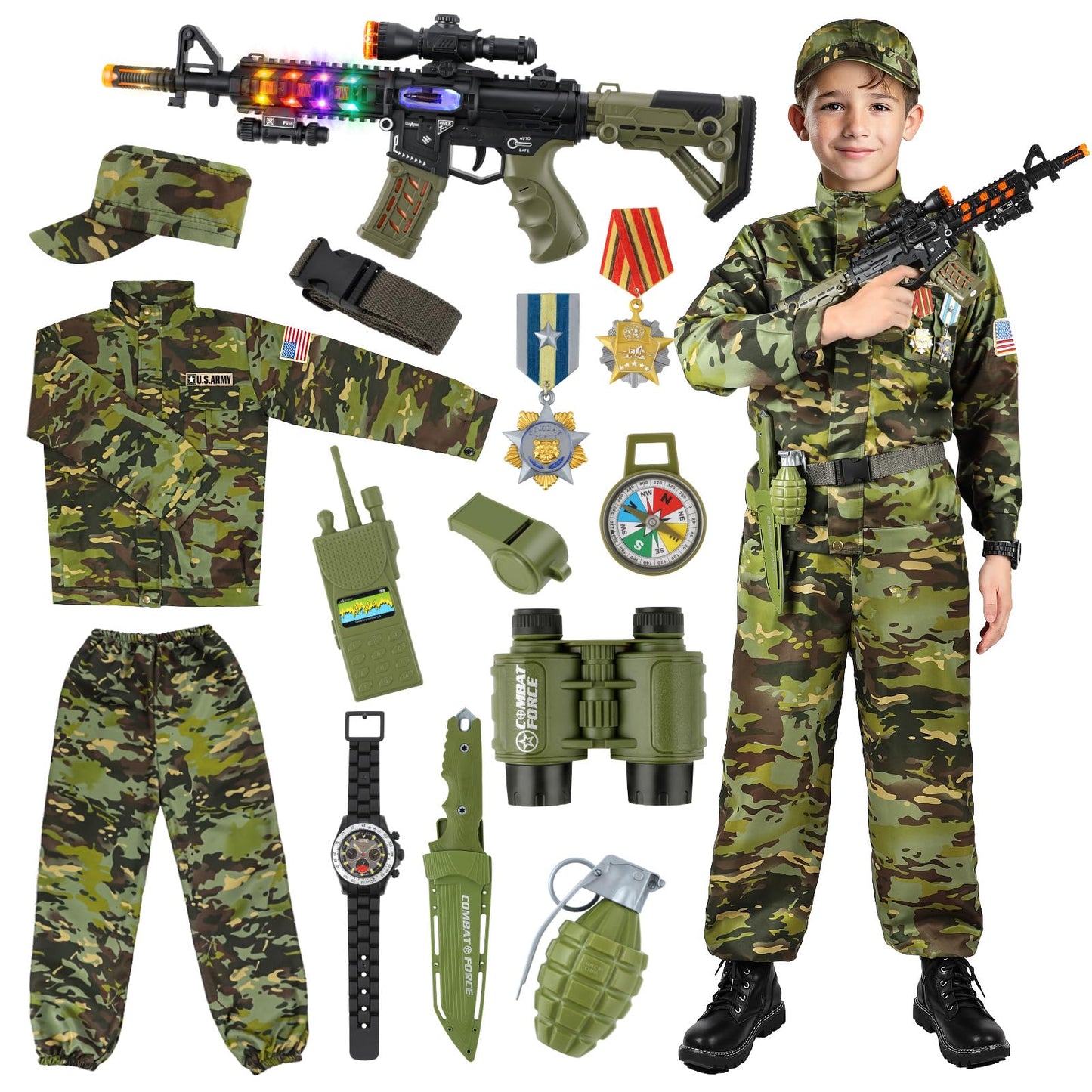 Metemot Kids Army Costume for Boys, Military Army Costume with Army Toys, Solider Boy Dress up, Halloween Costumes for Boys…