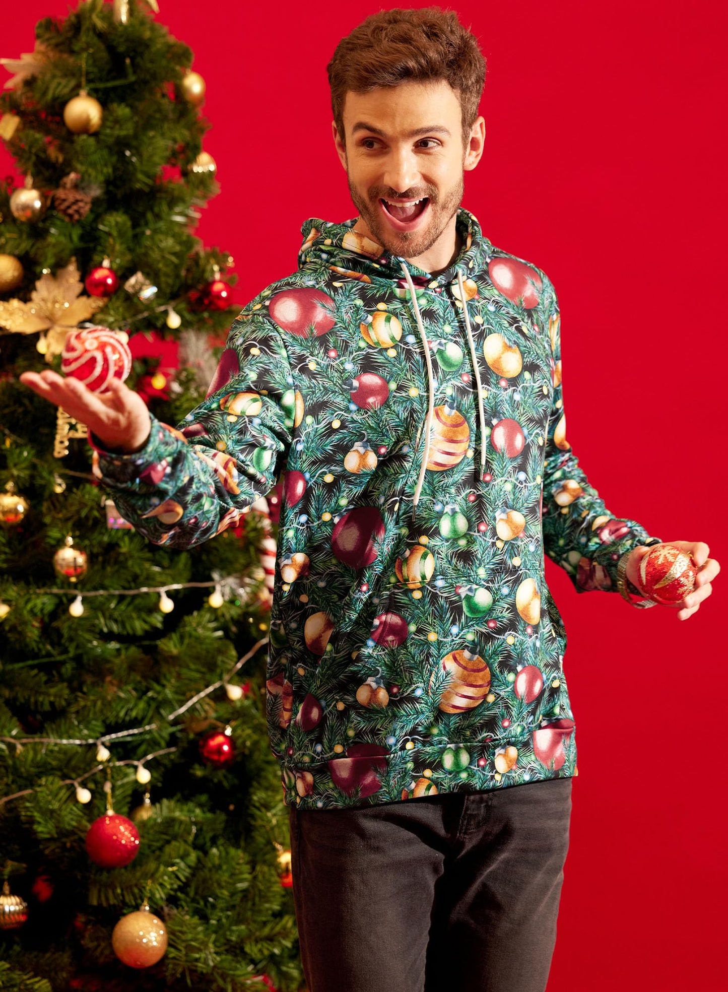 Arvilhill Ugly Christmas Men 3D Printed Funny Hoodies Holiday Pockets Long Sleeve Sweatshirt Xmas Light XL