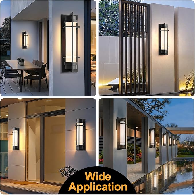 ALVIME 15 inch Large Outdoor Wall Sconce, Exterior Lighting Fixtures, Waterproof Modern Outdoor Wall Light, Black Outside Sconce Lights for House, Entryway, Patio, Garage, E26 Base&Etched Opal Glass