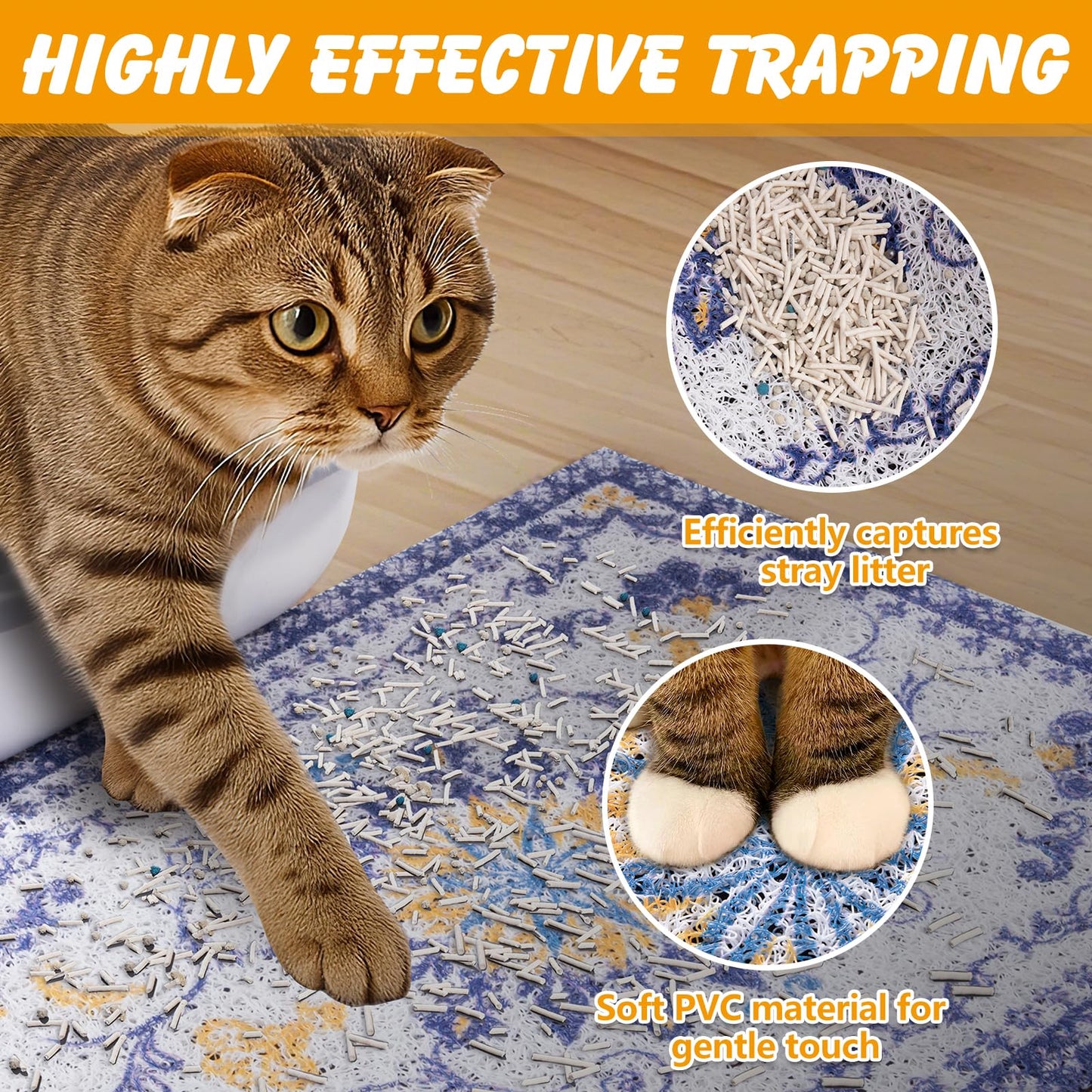 ondware Cat Litter Mat, 20x15 in Litters Box Mat Waterproof Non-Slip Easy to Clean Washable Trapping Mat for Kitty