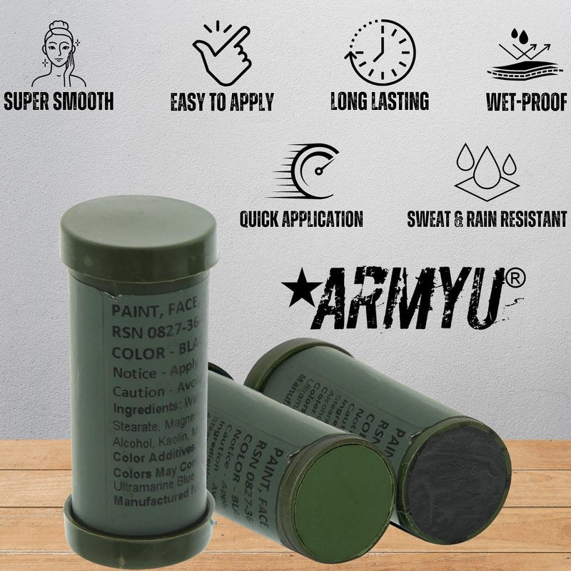 Camo Face Paint, NATO Camouflage Military Makeup Paint Sticks (Black & Olive Drab - 1 Stick - 2 Colors)