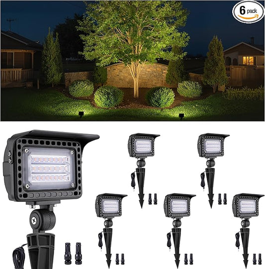Gardenreet Landscape LED Flood Lights - 7W Outdoor Low Voltage Wall Wash Lights, 12V Waterproof Angle Adjustable Wide Beam Hardwired Aluminum Brown for Garden Patio House Sign 6 Pack