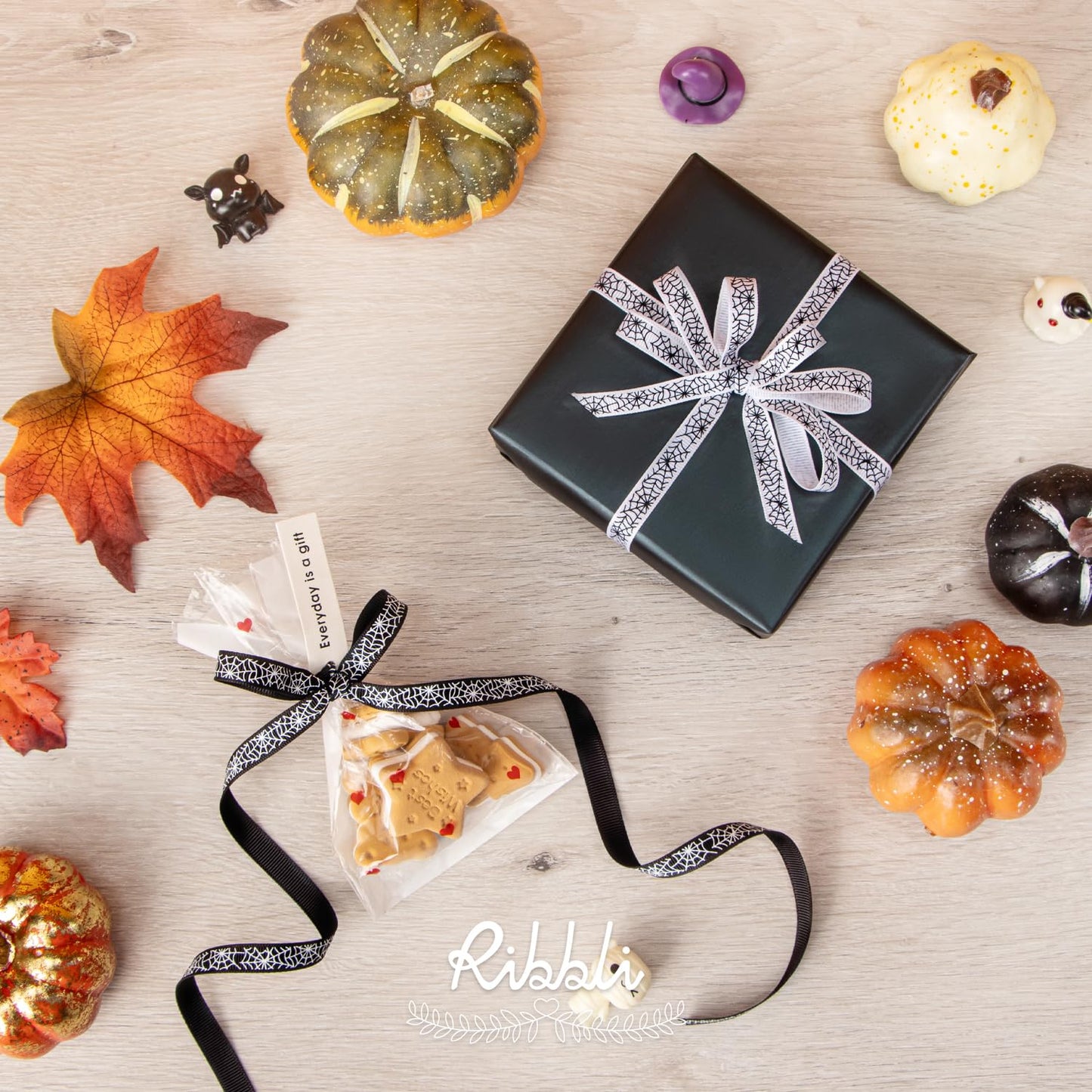 Ribbli 2 Rolls Halloween Grosgrain Ribbon,Spider Web Use for Craft,Halloween Wrapping,Home Decor,3/8 Inch Total 20 Yards,Black/White