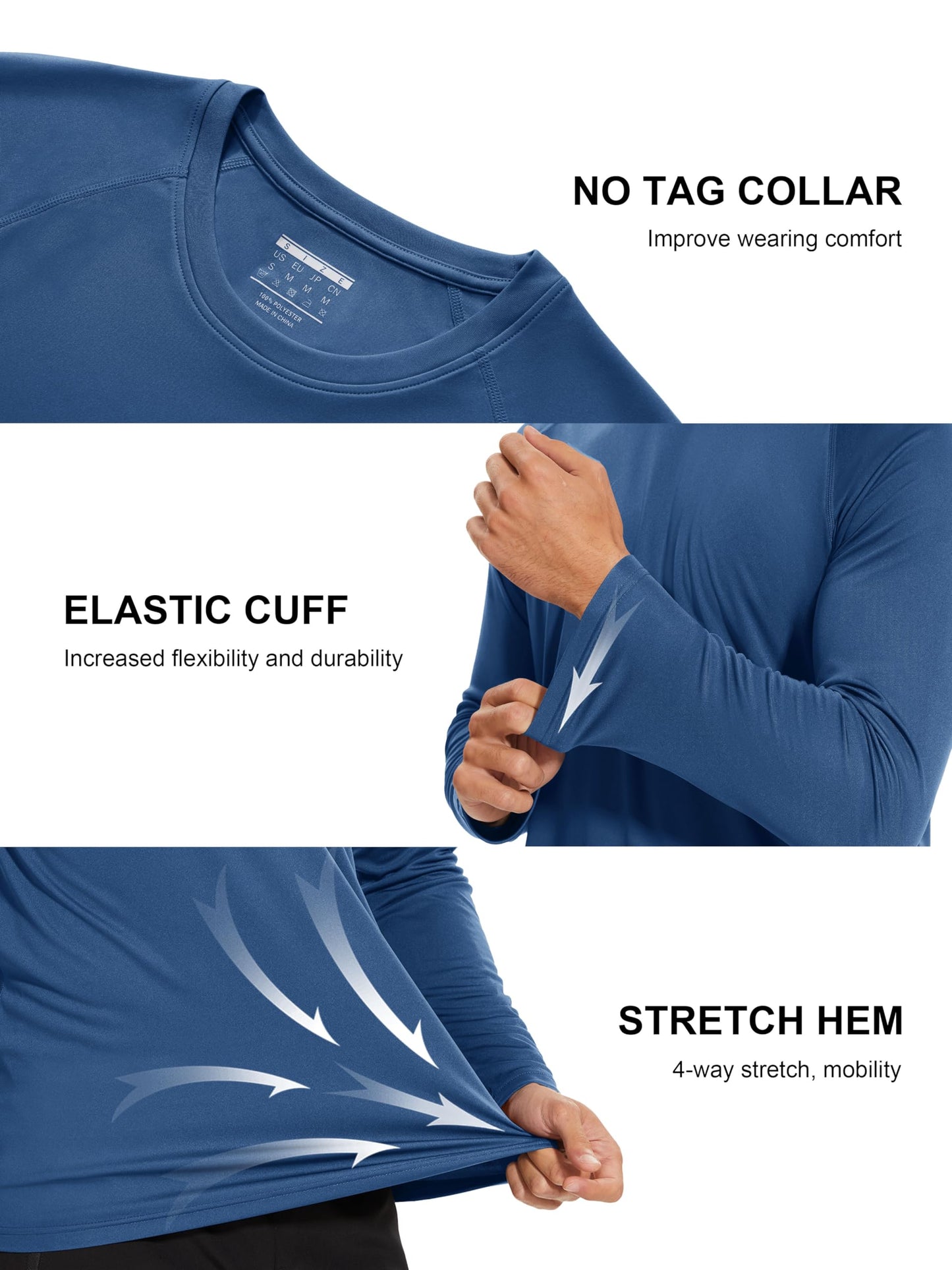 MAGCOMSEN Hiking Shirts for Men Long Sleeve Running Shirts Men Quick Dry Shirts for Men Baselayer Shirt Men Performance Tshirt Rash Guard for Men Blue Grey