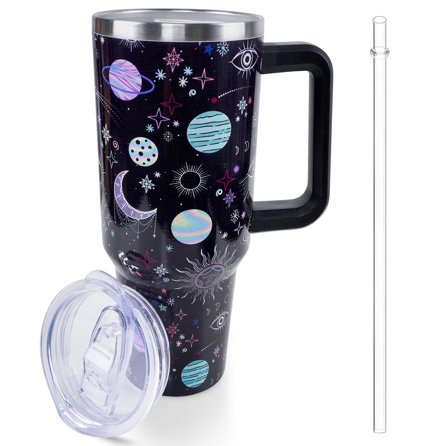 Lumumanber 40 oz Goth Moon Tumbler with Handle and Straw, Black Gothic Travel Mug Water Bottle, Stainless Steel Insulated Cup with Lid and Straw, Birthday Christmas Halloween Gifts