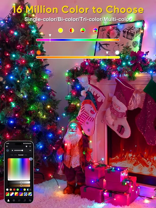 Smart Color Changing Christmas Lights, 66FT 200 LED RGB Christmas String Lights with App & Remote Control, Waterproof Christmas Tree Lights for Outdoor Indoor Party Decor