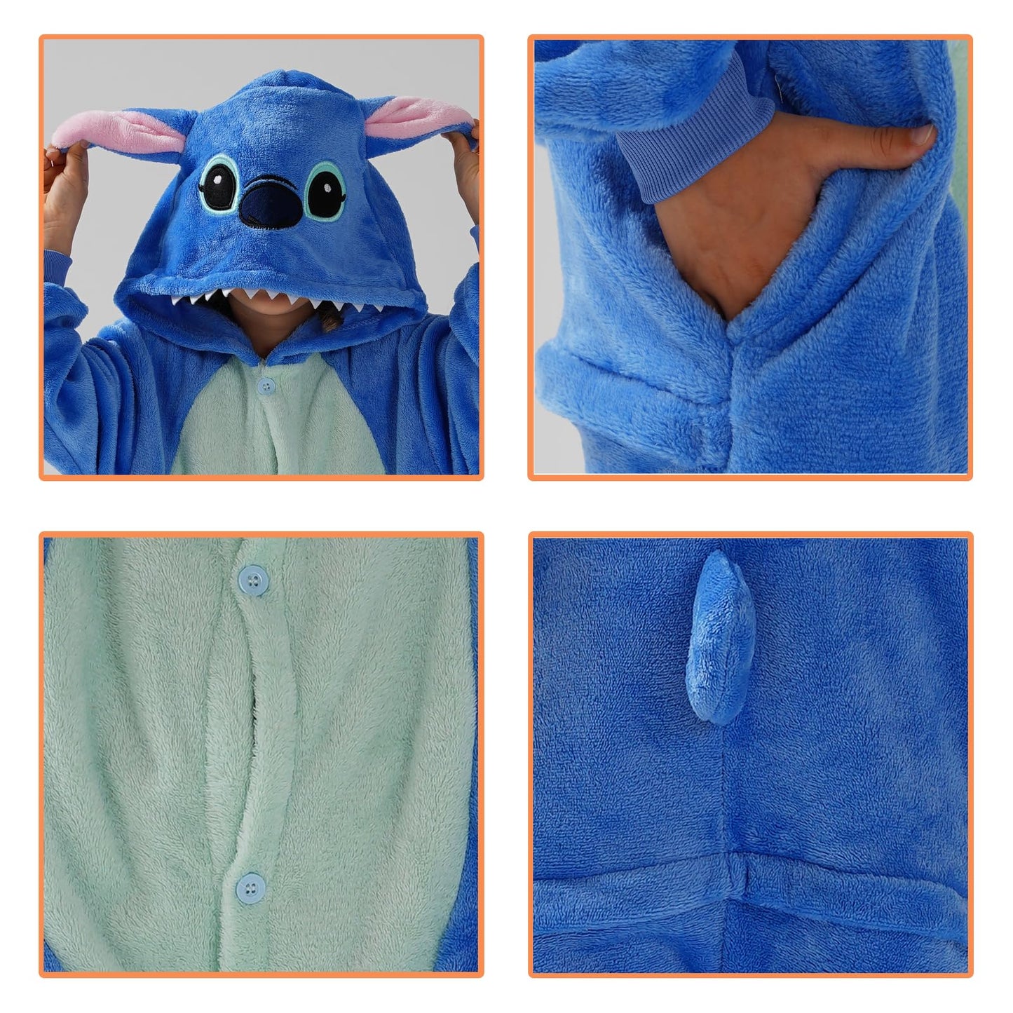 SCOPUCI Unisex Children Animal Onesie Pajamas,Kids Flannel Halloween Cosplay Costume/Homewear/Sleepwear (Blue-a,9-10 Years)