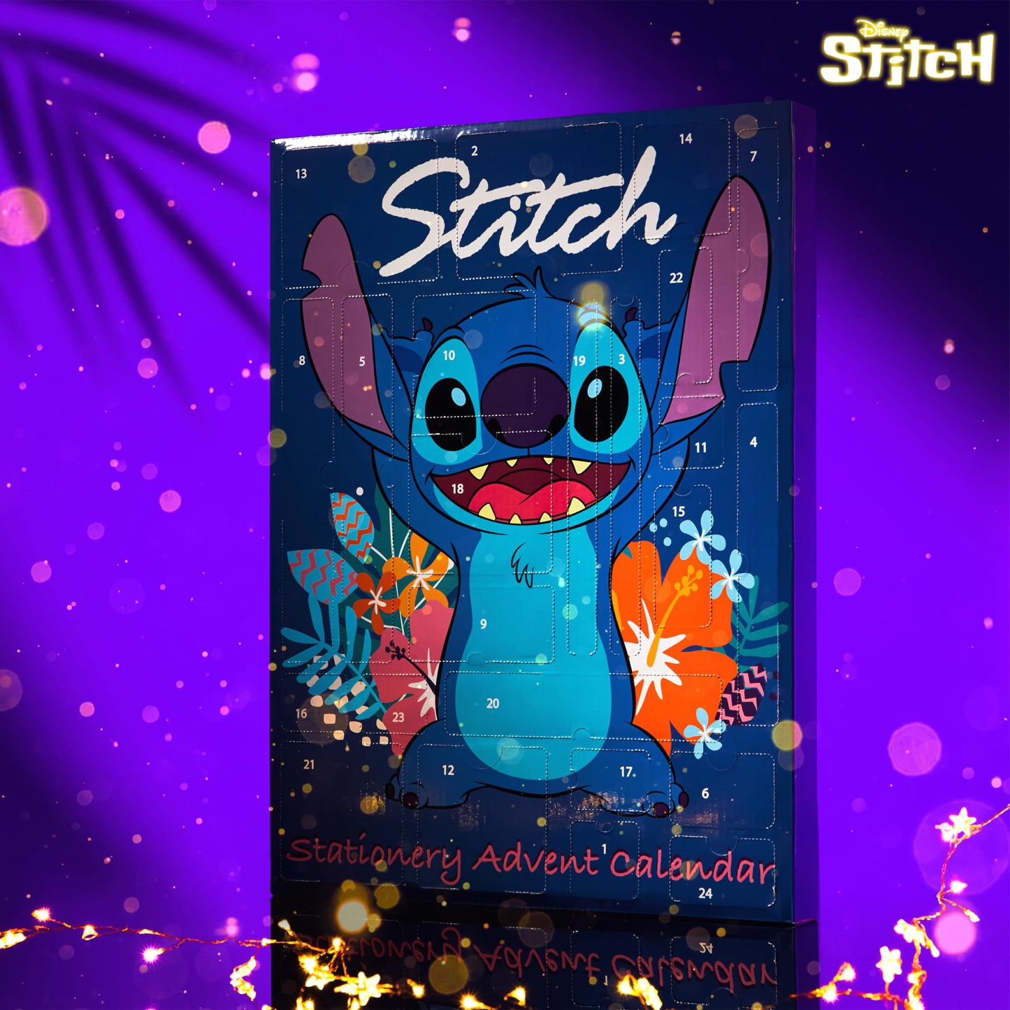 Disney Stitch Advent Calendar 2025 Stationery and Accessories Christmas Countdown Calendar with Necklace Keyring Pen Snap Bracelets Stamps (Blue Stitch Stationery)