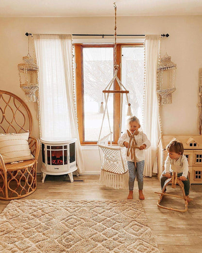 e-Flame USA Regal Freestanding Electric Fireplace Stove - 3-D Log and Fire Effect (White)