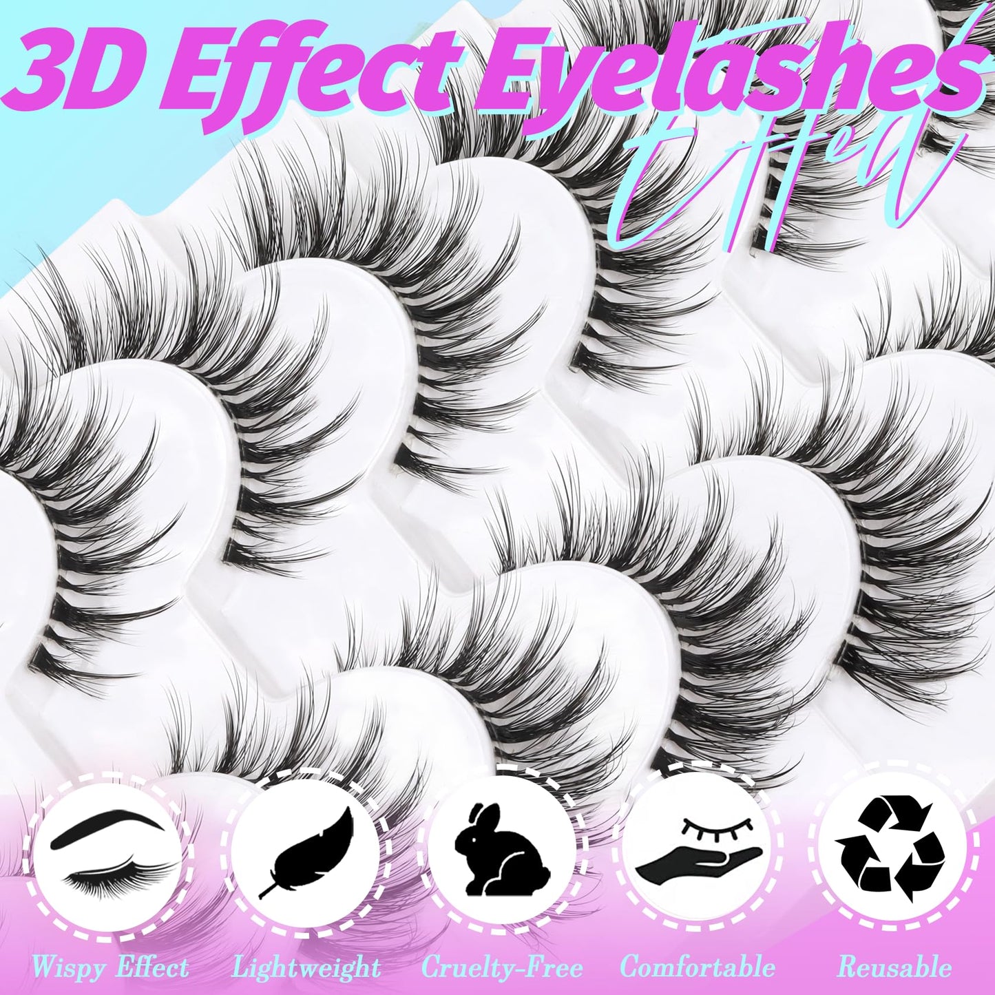 Losha Lashes Wispy False Eyelashes Natural Look Cat Eye Lashes 8 Pairs Faux Mink Lashes with Clear Band Soft Lightweight Fake Eyelashes Handmade Reusable Strip Lashes Pack (G2)