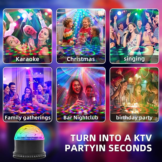 6-Color LED Crystal Party Light with 48 RGB Chasers: Sound Activated DJ Disco Ball & Strobe Stage Lights for Karaoke, Birthday, Christmas, Halloween Decor, Remote Included