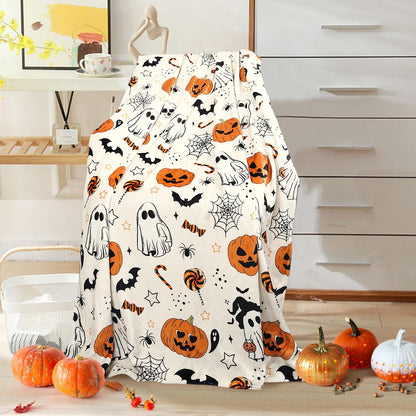 Halloween Ghost Boo Blanket- Fun and Cute Flannel Soft Warm Blanket for Sofas and Chairs - 50x60 Inch