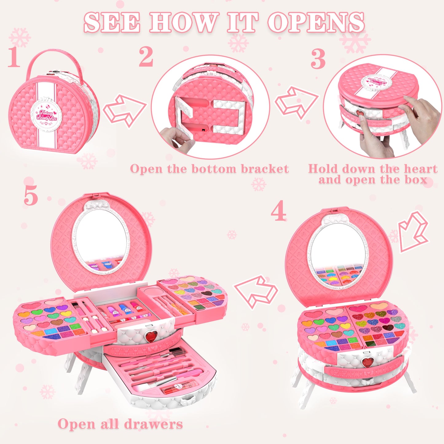 66 Pcs Kids Makeup Sets For Girls with Portable Stand,Make Up Starter Kit Children Princess Pretend Play Games Toys Presents,Little Girl Birthday Gifts Set For Age 3 4 5 6 7 8 9 10 11 12 Years Old
