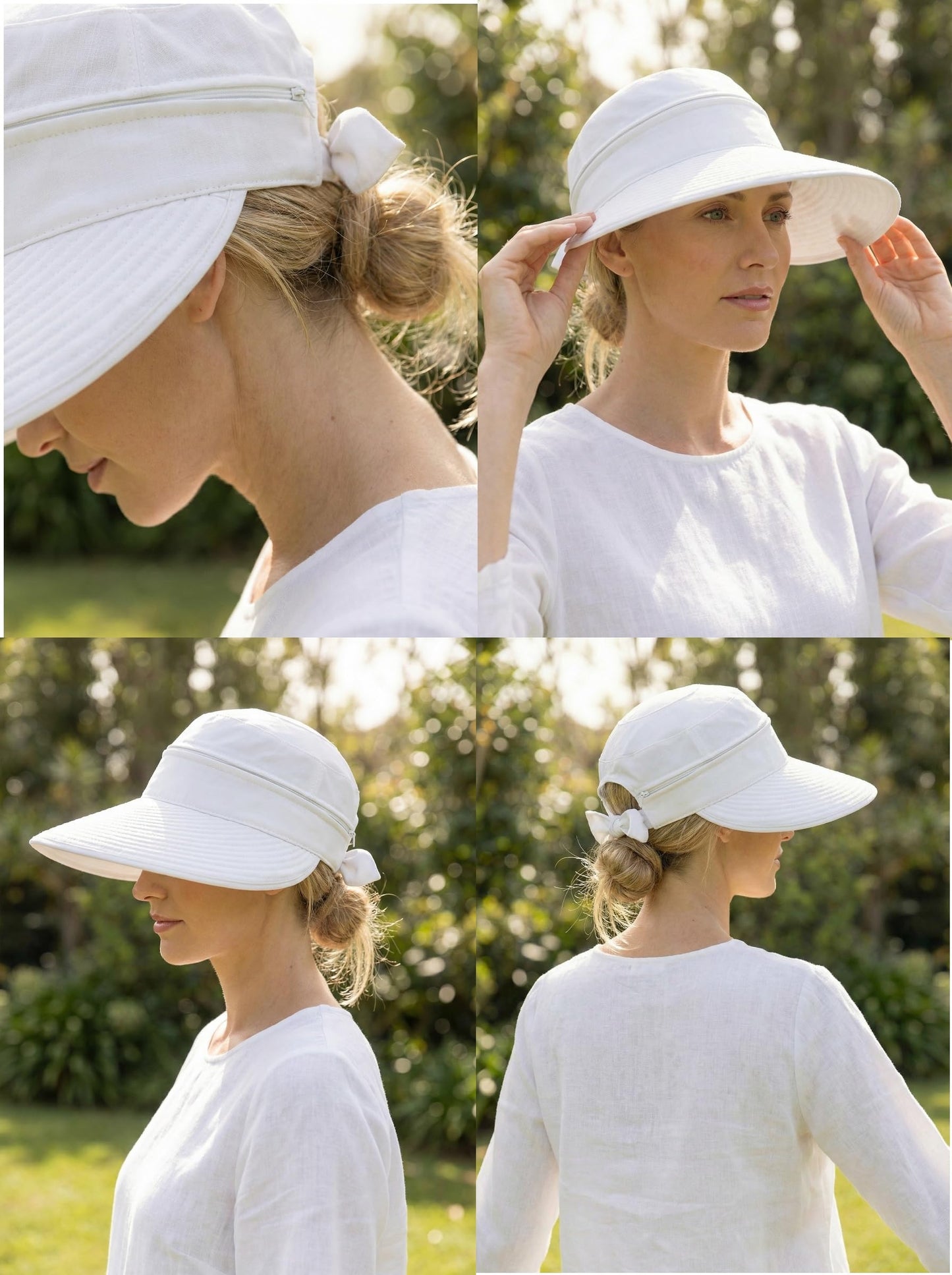 AlturaGo 2-in-1 Women’s Sun Visor Hat Wide Brim Sun Hat Zipper Off Ponytail Friendly, Lightweight Quick Dry, Summer UV Protection, White