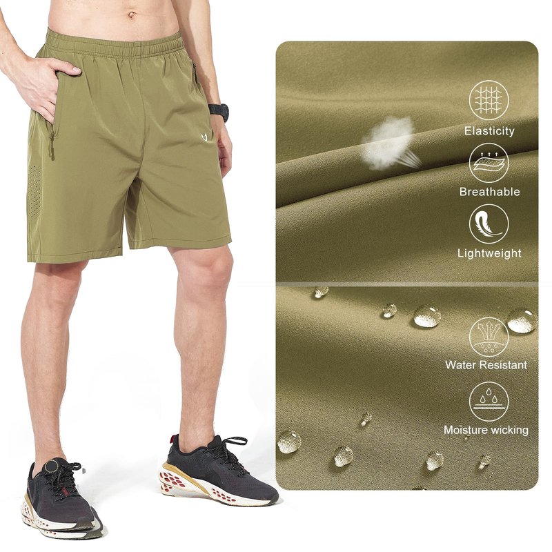 NORTHYARD Men's Athletic Running Shorts Gym Workout 7"/9"/5" Quick Dry Lightweight Sports Basketball Tennis 3 Zipper Pockets Khaki L