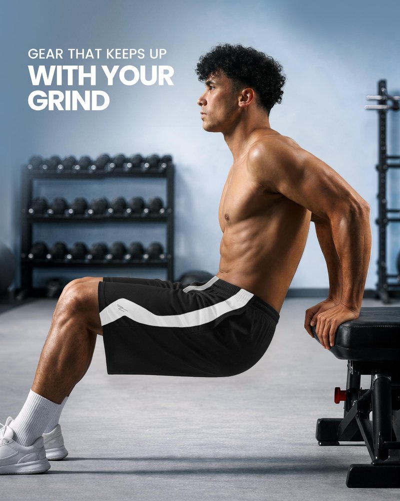 NY Threads Men's Athletic Shorts Quick Dry Loose-Fit Lightweight Running Workout Gym Shorts with Pockets, Large, Black White Panel