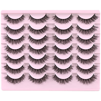 FARRED Natural Lashes Short Eyelashes Wispy False Mink Lash Pack 14 Pair Natural Look Fluffy Cat Eye Strip Eyelash Small Fake Lashes Full Pestañas Sets for MUA and Beginners Daily Makeup (F1 | 8-14mm)