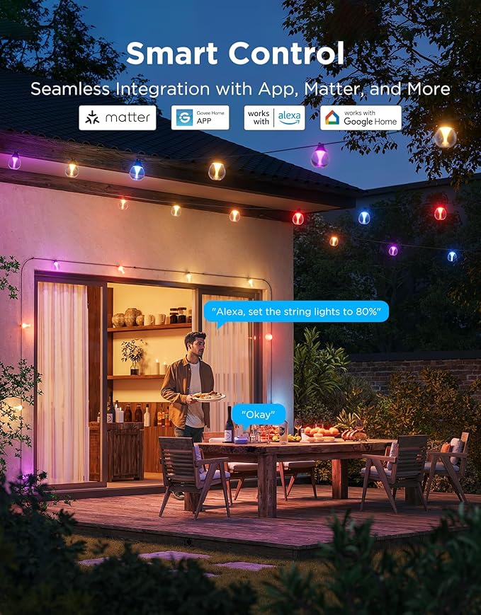 Govee Outdoor Clear Bulb String Lights, 96ft RGBWIC Outdoor Lights with 30 Dimmable Warm White LED Bulbs, 111 Scene Modes for Patio, Backyard, IP67 Waterproof, Works with Alexa, Google & Matter