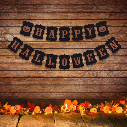 ERKOON Happy Halloween Banner Bunting with Pumpkin Sign for Halloween Wall Decorations Party Supplies Home Hanging Photo Props