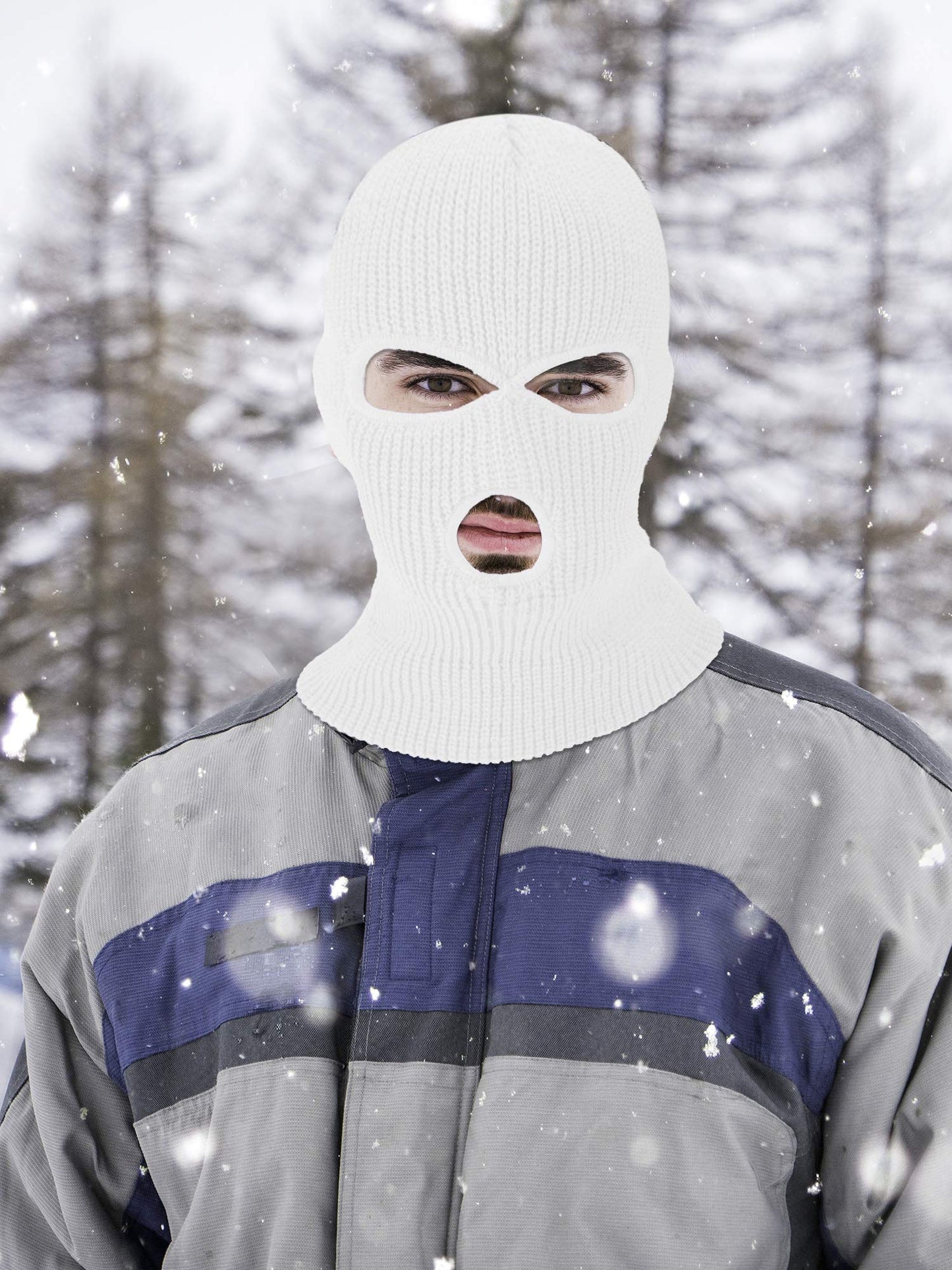 SATINIOR 3 Holes Ski Mask Full Face Cover Outdoor Balaclava Winter Knitted Neck Gaiter for Halloween Sports Cycling(Large,Pure White)