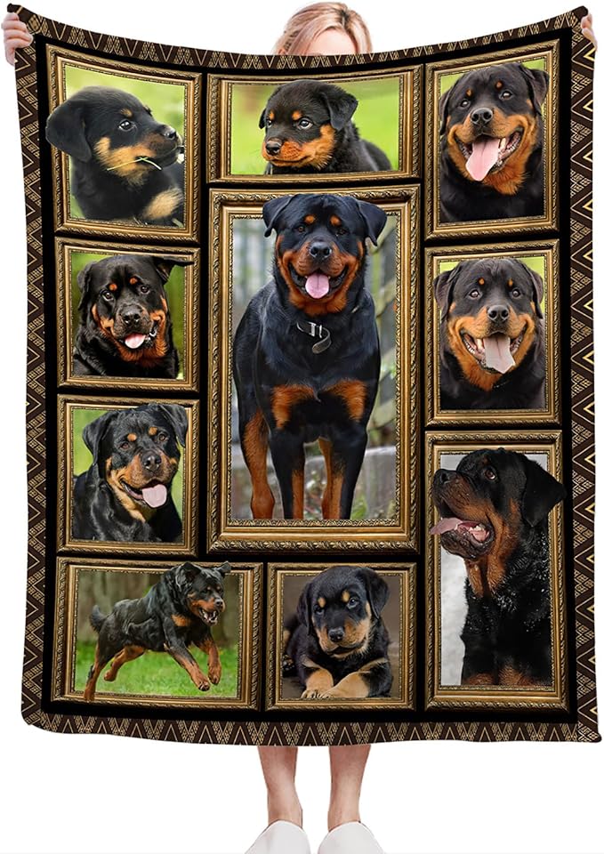 Rottweiler Blanket Decor Gifts for Dog Lover, Flannel Fleece Fuzzy Rottweiler Throw Blankets, Soft Warm Cozy Plush Animal Blanket for Bed Couch Living Room Stuff Decoration for Kids Adult 50"x40"