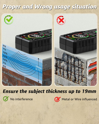 RDINSCOS Pinless Moisture Meter Non-Invasive Damp Meter Wood Moisture Detector for Firewood Wall Damp Tester (MT28C)