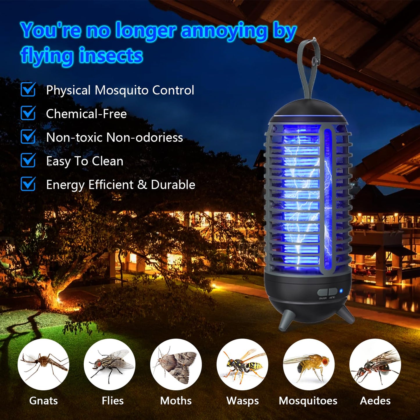 Bug Zapper Outdoor Rechargeable 2 in 1 Wireless Mosquito Killer Lamp 2500mAh Bug Zapper Electric Trap Ideal Fly Zapper Indoor for Patio, Home, Backyard, Yard, Garden, Campsite (Black) 1