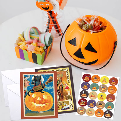ceiba tree Halloween Cards 20 Pcs Retro Greeting Card Assorted Blank Notes Cards with Envelopes for Classroom Home Office Business