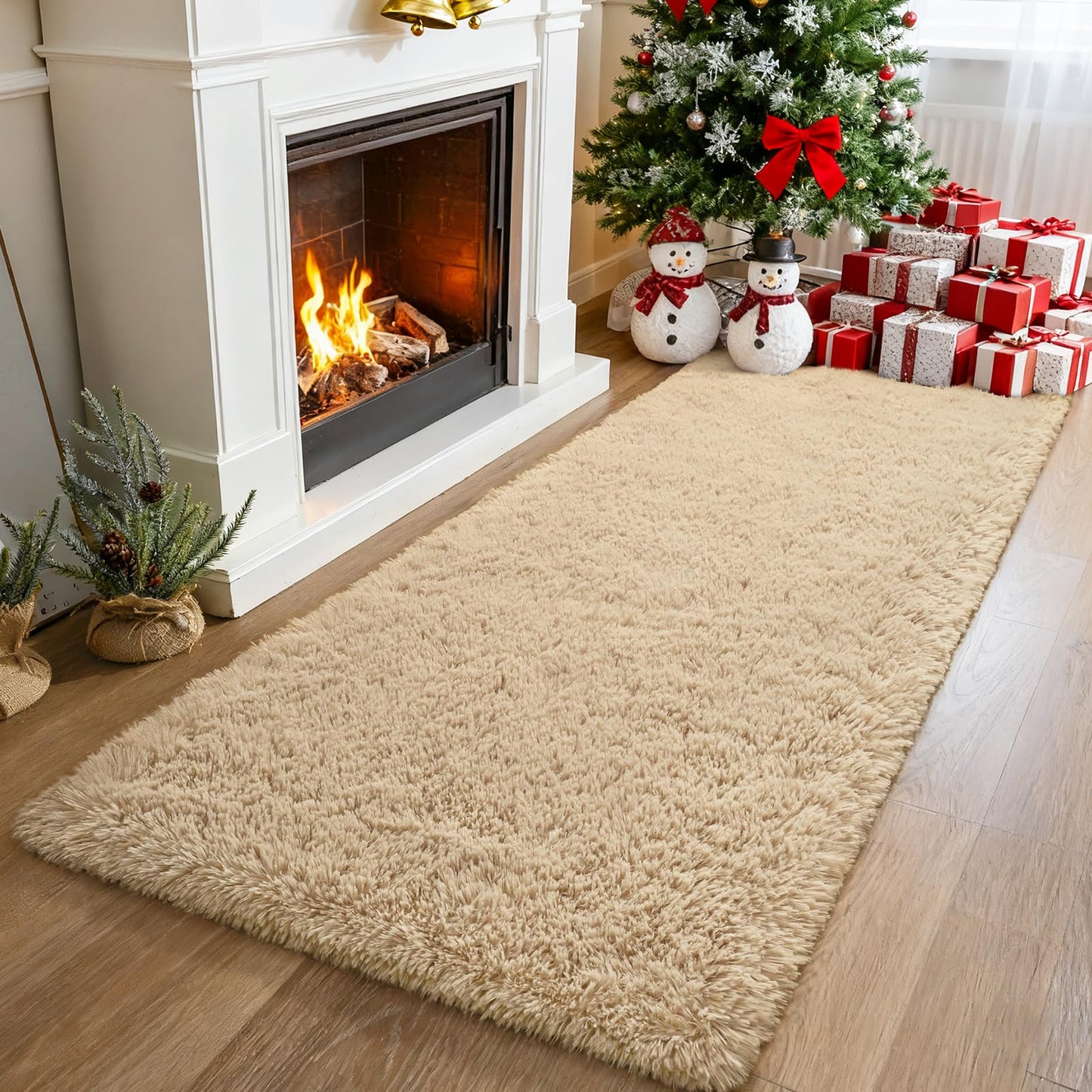 Merelax Soft Fluffy Rugs for Living Room, 2x6 Hallway Runner Rugs Plush Fuzzy Bedroom Rug, Furry Shaggy Area Rug Indoor Accent Floor Carpet for Bedside Dorm Nursery Kids Room Decor, Beige
