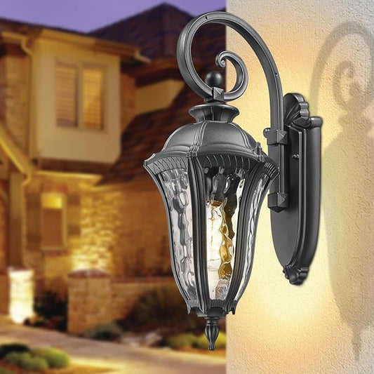 Outdoor Porch Lights Wall Mount, Outdoor Sconce Lighting Waterproof Exterior Porch Light Anti-Rust Aluminum Outside Latern with Water Ripple Glass for House Yard Hallway Doorway Patio
