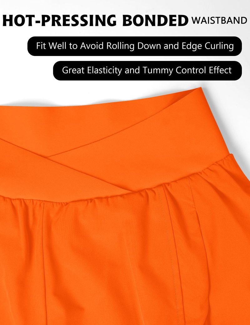 Blooming Jelly Women's Workout Shorts Athletic Running Cross V Cut Waist Work Out Preppy Shorts with Zipper Pockets (Orange,X-Large)