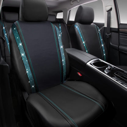 CAR PASS Bling Car Seat Covers Full Set, Shining Rhinestone Diamond Waterproof Faux Leather Universal Fit 95% Automotive Glitter Crystal Sparkle Strips for Cute Women Girl, Full Set (Mint Diamond)