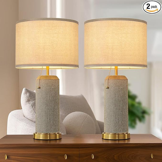 Boho Bedside Table Lamps Set of 2-22.4" Modern Nightstand Lamp for Bedroom Living Room, Vintage End Table Lamp with Linen Shade