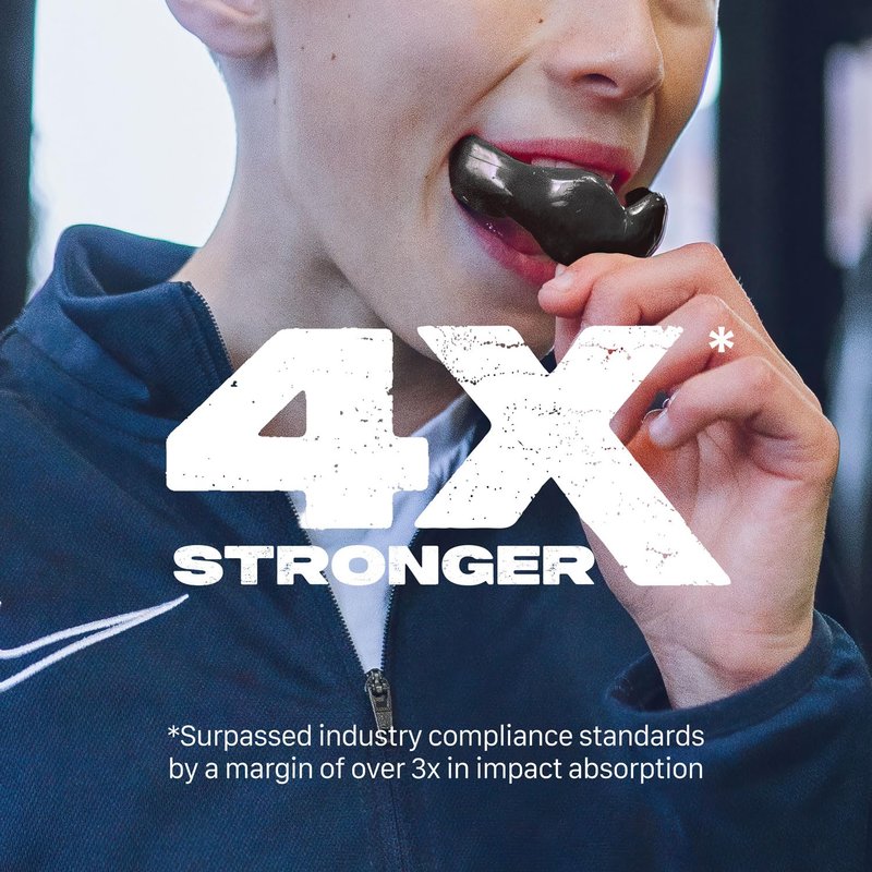 SAFEJAWZ Mouth Guard for Braces, Upper & Lower Protection Mouthguard with Case, Easy Fit Remoldable Mouthpiece for Football, Boxing, Lacrosse, MMA, Basketball & All Contact Sports (One Size, Black)